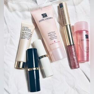 7pc High-End Beauty Bundle: Estée Lauder 2~Lipsticks+Gloss+Cleanser+Primer+Toner
